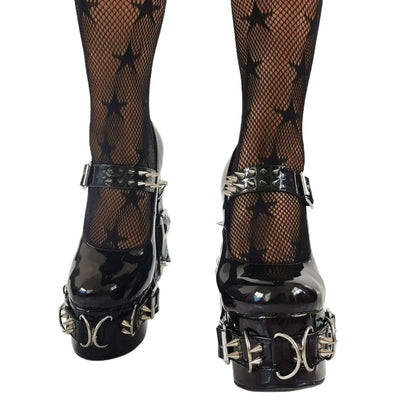 Zapatillas Góticas de Tacón Alto con Hebilla, Anillos y Remaches – Zapatos Sexy de Plataforma Estilo Cosplay