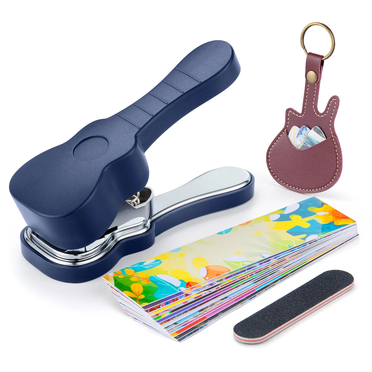 Kit Perforadora de Púas de Guitarra DIY – Cortador de Púas con 15 Tiras, Llavero y Lima, Regalo Original para Guitarristas